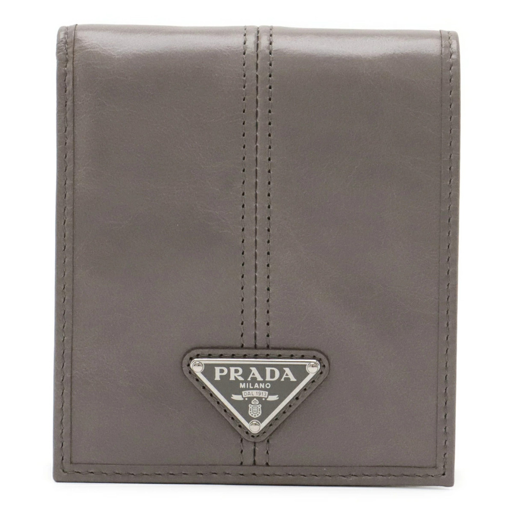 Prada Triangle Bi fold Wallet Softlook Leather PELTRO Gray